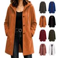 thumbnail image 1 of Jovrlynd Womens Trench Coat Long Sleeve Button Suede Winter Hooded Overcoats Trendy Long Jacket with Pockets, S-2XL, 1 of 7