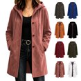 thumbnail image 1 of Jovrlynd Womens Trench Coat Long Sleeve Button Suede Winter Hooded Overcoats Trendy Long Jacket with Pockets, S-2XL, 1 of 7