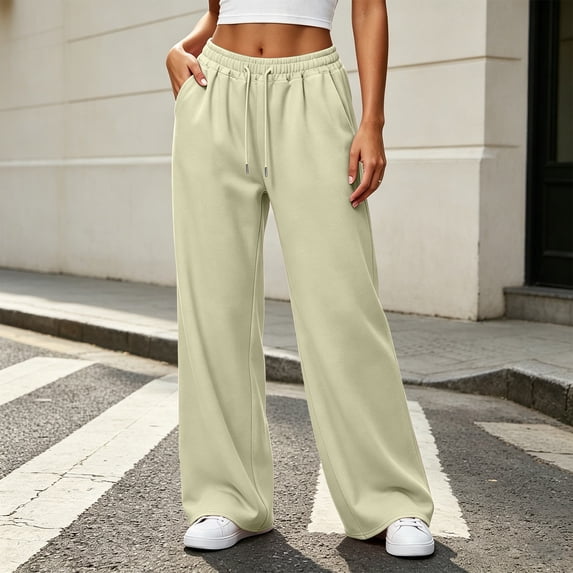 Jovrlynd Womens Wide Leg Sweatpants Pocket Straight Fleece Lined Elastic High Waist Fall Winter Sweat Pants 2026