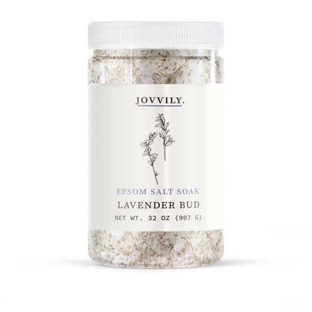 Jovvily Epsom Salt Soak with Lavender Buds & Lavender Essential Oil - 2 lb - Always Pure - Magnesium Sulfate Soaking Solution