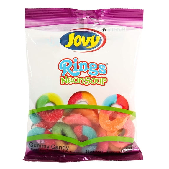 Jovy Neon Sour Gummy Rings Mexican Candy (2 x 6 oz. Bags)