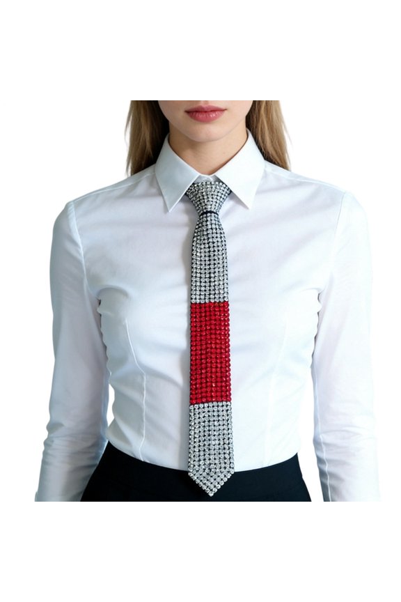 Carnival Costume Neck Ties Rhinestone Unisex Sparkly Adjustable Length Necktie Shirt Accessory for Dance