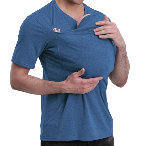 Jowamay Kangaroo Dad Shirt V Neck Casual Comfort T Shirt with Kangaroo Pouch Slim Fit Summer Tops for Shopping