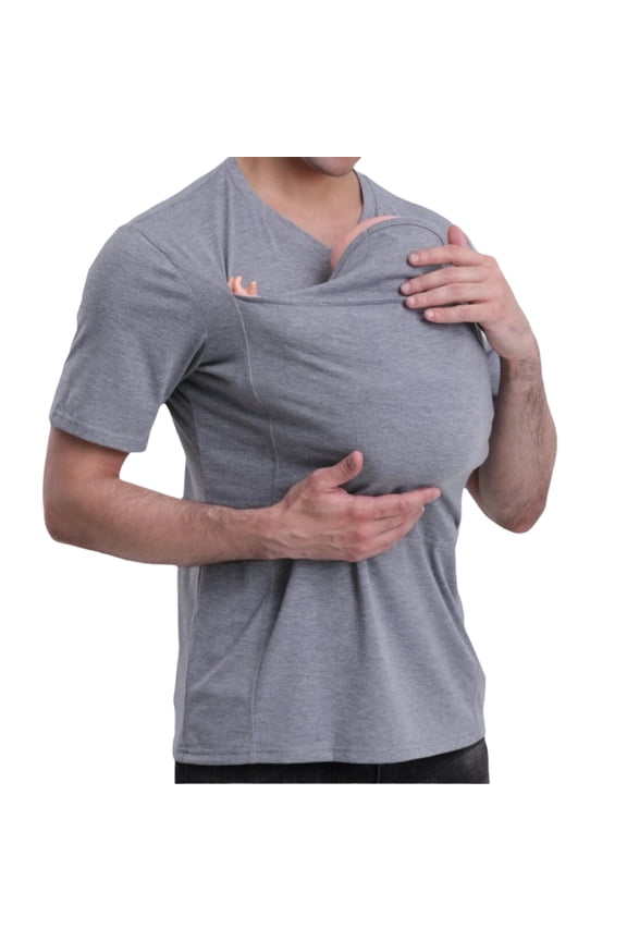 Kangaroo Dad Shirt V Neck Casual Comfort T Shirt with Kangaroo Pouch Slim Fit Summer Tops for Shopping