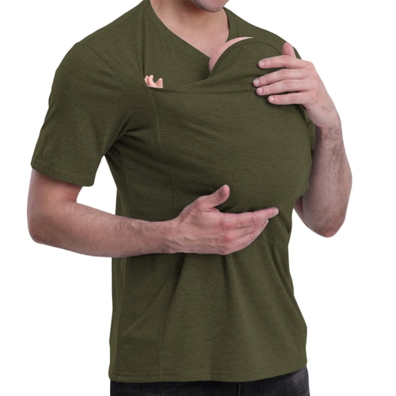 Jowamay Kangaroo Shirt for Dad V Neck Casual Comfort T Shirt with Kangaroo Pouch Slim Fit Summer Tops for Shopping