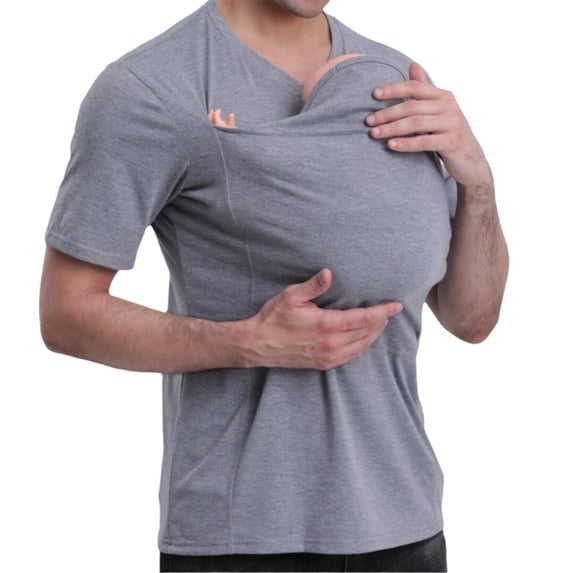 Jowamay Kangaroo Shirt for Dad V Neck Casual Comfort T Shirt with Kangaroo Pouch Slim Fit Summer Tops for Shopping