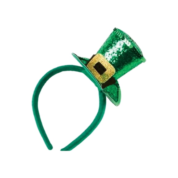 Jowamay Leprechaun Headband Clover Sequin Mini Green Top Hat Headband Costume Accessory for Holiday Party