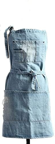 Adjustable Denim Bib Apron with Multiple Pockets for Kitchen and Garden