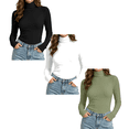 thumbnail image 1 of Jowdiw 3PC Long Sleeve Top Womens Turtleneck Slim Fit Stretch Basic Layering Casual Tops, 1 of 3