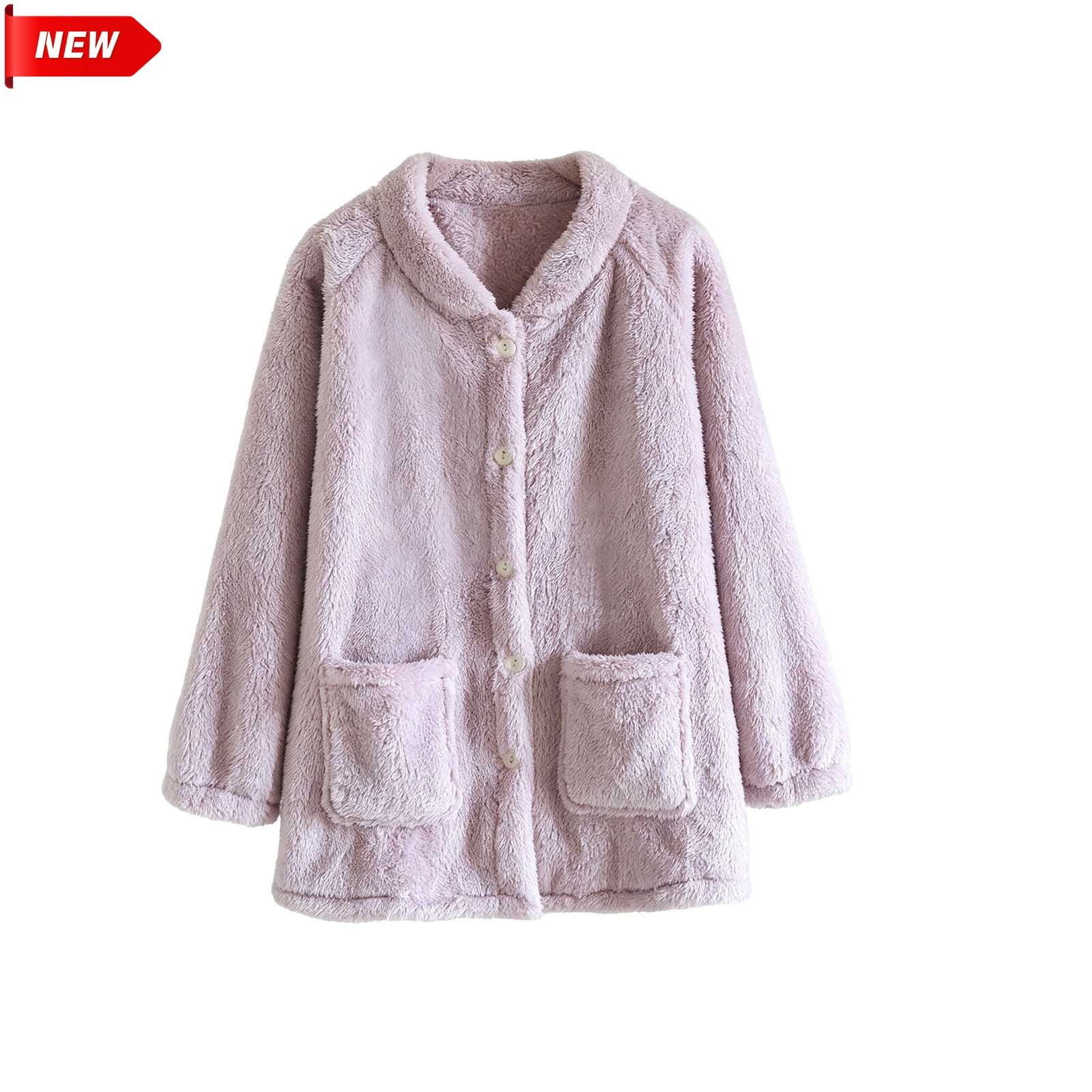 Jowdiw Long Sleeve Pajama Top Women Button Down Fleece Warm Lounge ...