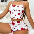 thumbnail image 1 of Jowdiw Women Heart Print Cami Shorts Set Ruffle Hem Pajama Set Cute Lounge Sleepwear Two Piece Home Wear, 1 of 5