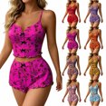 thumbnail image 1 of Jowdiw Women Pajama Set Print Cami Shorts Set Bow Decor Ruffle Hem Lounge Sleepwear Two Piece Home Wear, 1 of 6