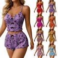 thumbnail image 1 of Jowdiw Women Pajama Set Print Cami Shorts Set Bow Decor Ruffle Hem Lounge Sleepwear Two Piece Home Wear, 1 of 6
