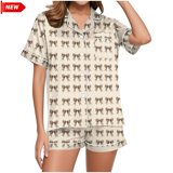 Jowdiw Women Pajama Set Short Sleeve Button Down Top Shorts Print ...