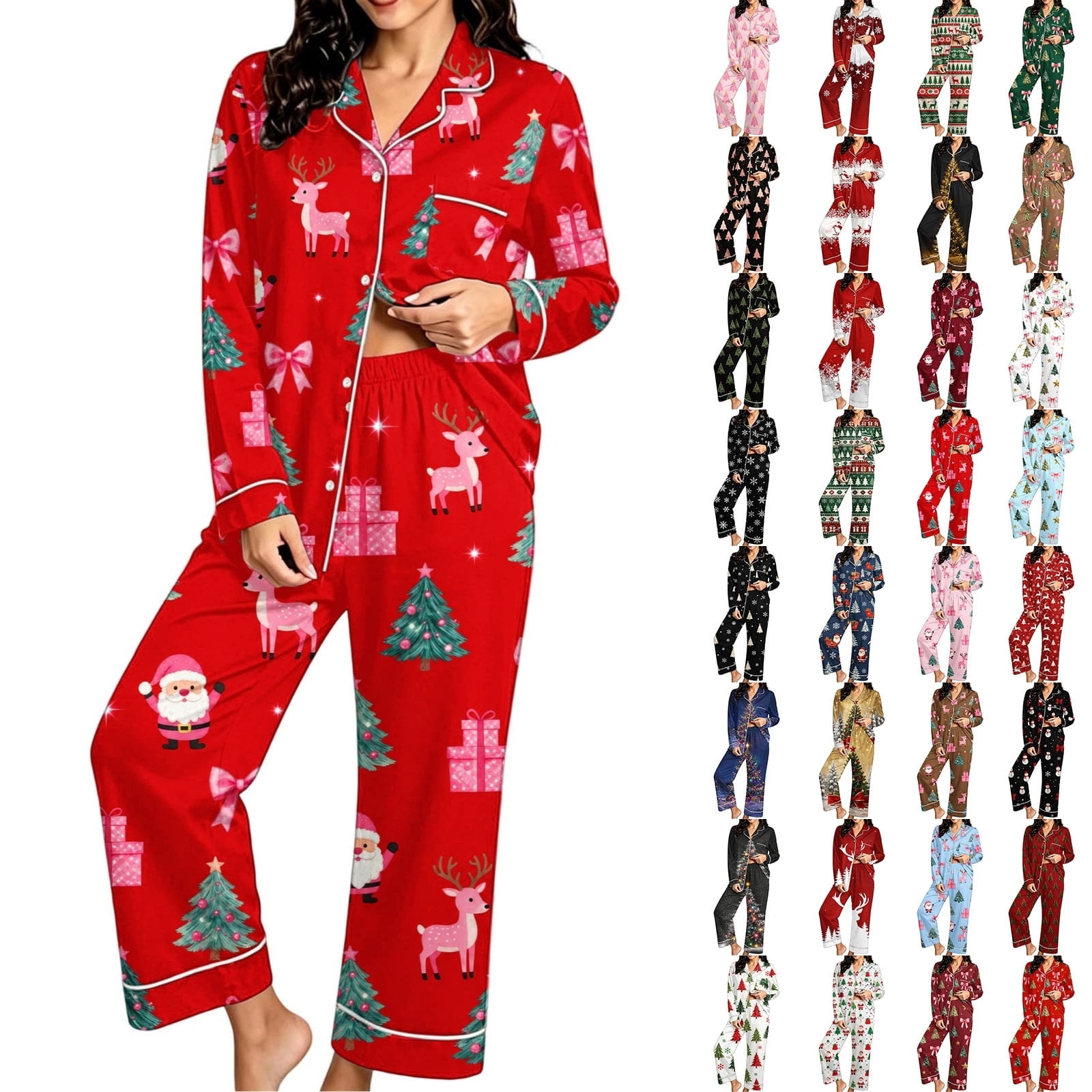 Jowdiw Womens Christmas Pajama Set Long Sleeve Printed Top and Pants ...