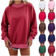 thumbnail image 1 of Jowdiw Womens Polka Dot Sweatshirt Color Block Long Sleeve Crew Neck Loose Pullover Top, 1 of 5