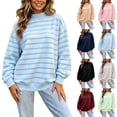 thumbnail image 1 of Jowdiw Womens Striped Mock Neck Sweatshirt Long Sleeve Drop Shoulder Loose Pullover Top, 1 of 5