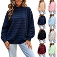 thumbnail image 1 of Jowdiw Womens Striped Mock Neck Sweatshirt Long Sleeve Drop Shoulder Loose Pullover Top, 1 of 5