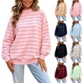 thumbnail image 1 of Jowdiw Womens Striped Mock Neck Sweatshirt Long Sleeve Drop Shoulder Loose Pullover Top, 1 of 5