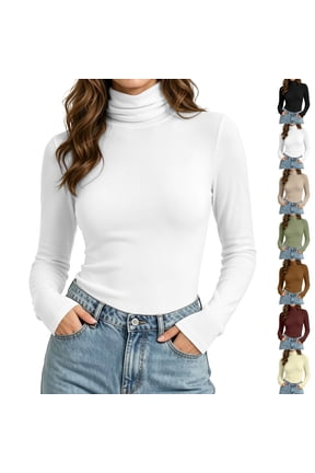 Womens Turtleneck Long Sleeve Top Slim Fit Stretch Basic Layering Casual Shirt