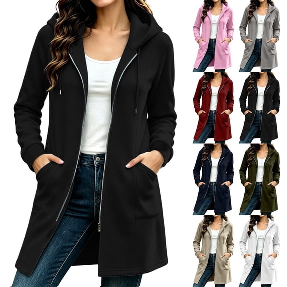 Jowdiw Womens Zip Up Hooded Long Sleeve Soft Casual Loose Fit Long Hoodie with Pockets