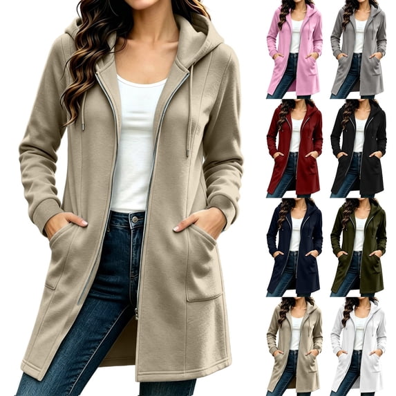 Jowdiw Womens Zip Up Hooded Long Sleeve Soft Casual Loose Fit Long Hoodie with Pockets