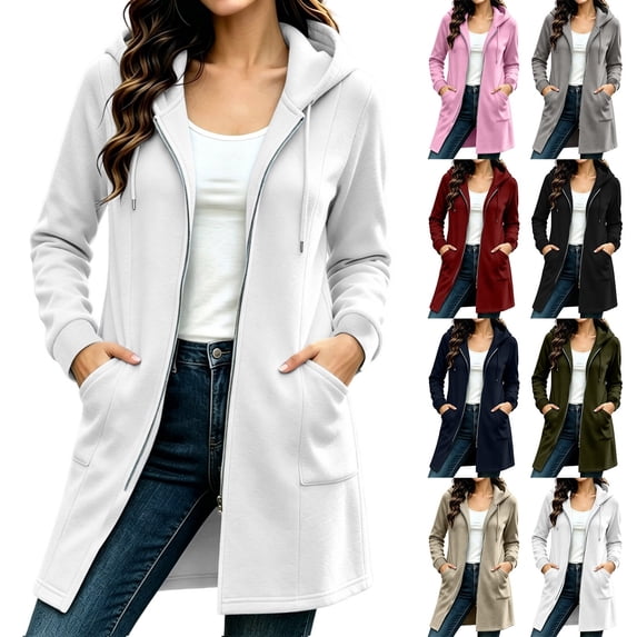 Jowdiw Womens Zip Up Hooded Long Sleeve Soft Casual Loose Fit Long Hoodie with Pockets