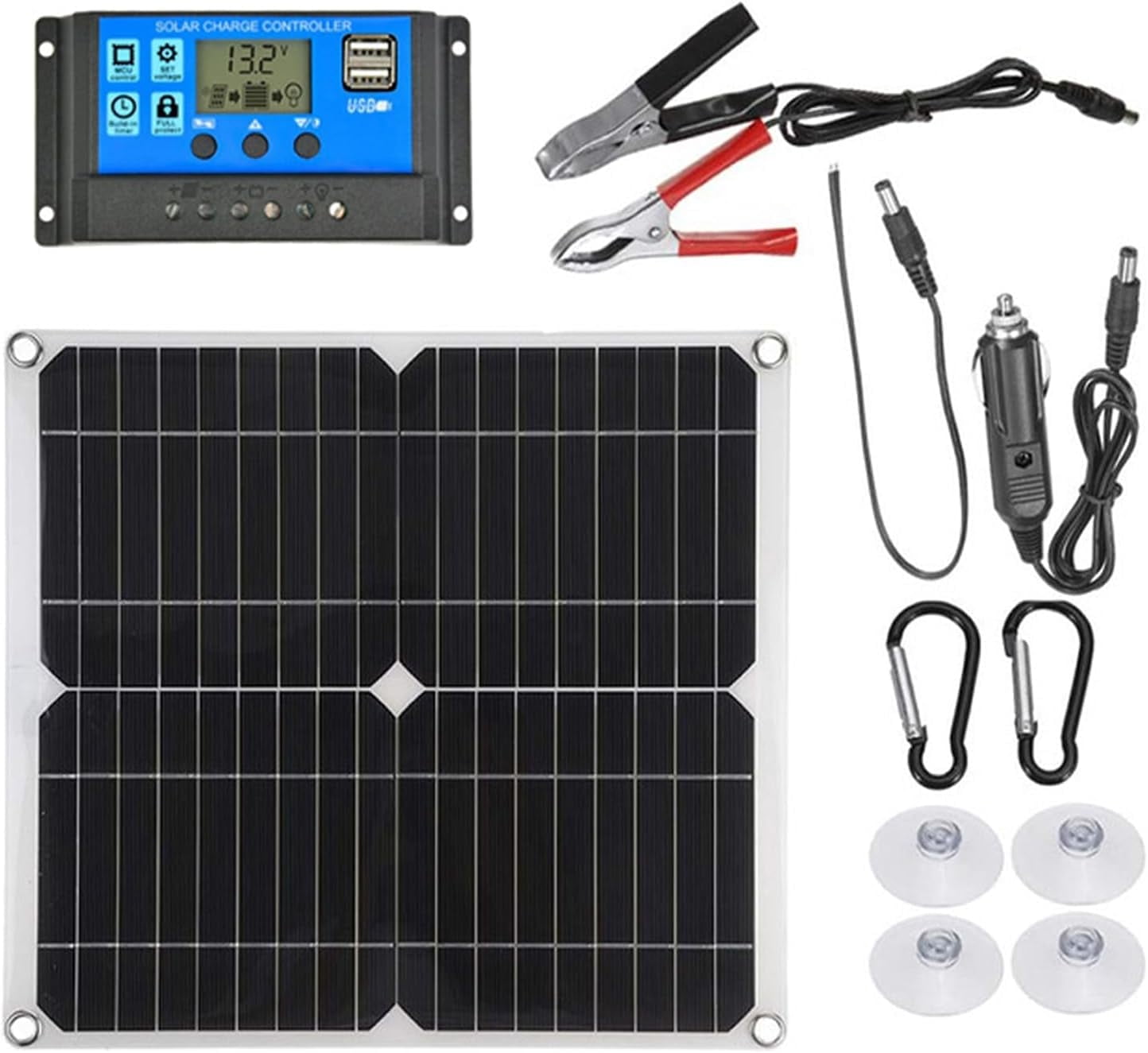 Jowenia 100W Solar Panel Kit with 50A LCD Display Solar Charge ...