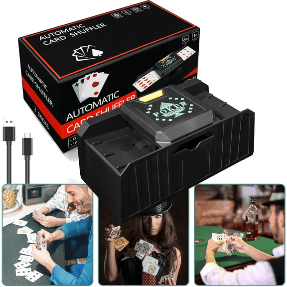 Jowenia Automatic Electric Card Shuffler, Battery-Operated Poker Shuffle Machine for UNO, Casino Card Game, Poker, Blackjack, Texas Hold'em, Home Card Games, Party Club