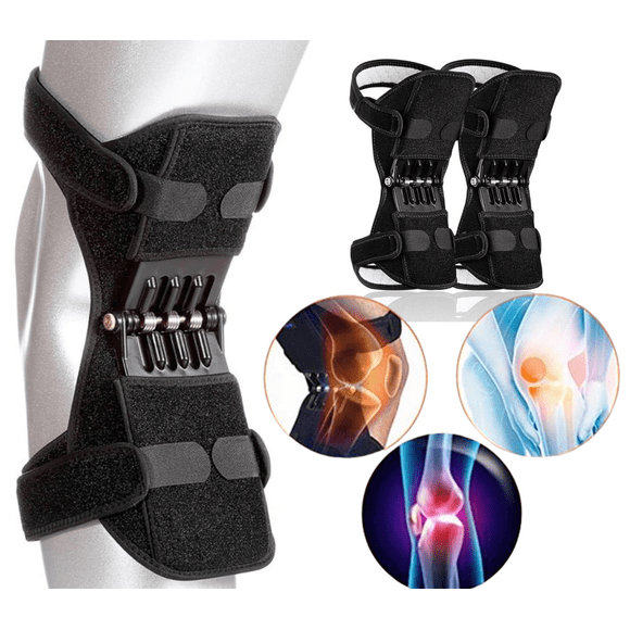Jowenia 1 Pair Knee Booster Brace with Rebound Springs, Power Lift Patella Support Wrap, Joint Stabilizer Pad, Knee Protection Booster for Weak Legs, Pain Relief, Black