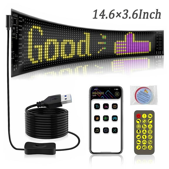 Jowenia Programmable LED Sign, Scrolling Bright Advertising LED Display, DIY Custom Animation Text Pattern, USB Bluetooth App Control for Store Car Bar Hotel Home Office, 14.6''x3.6''
