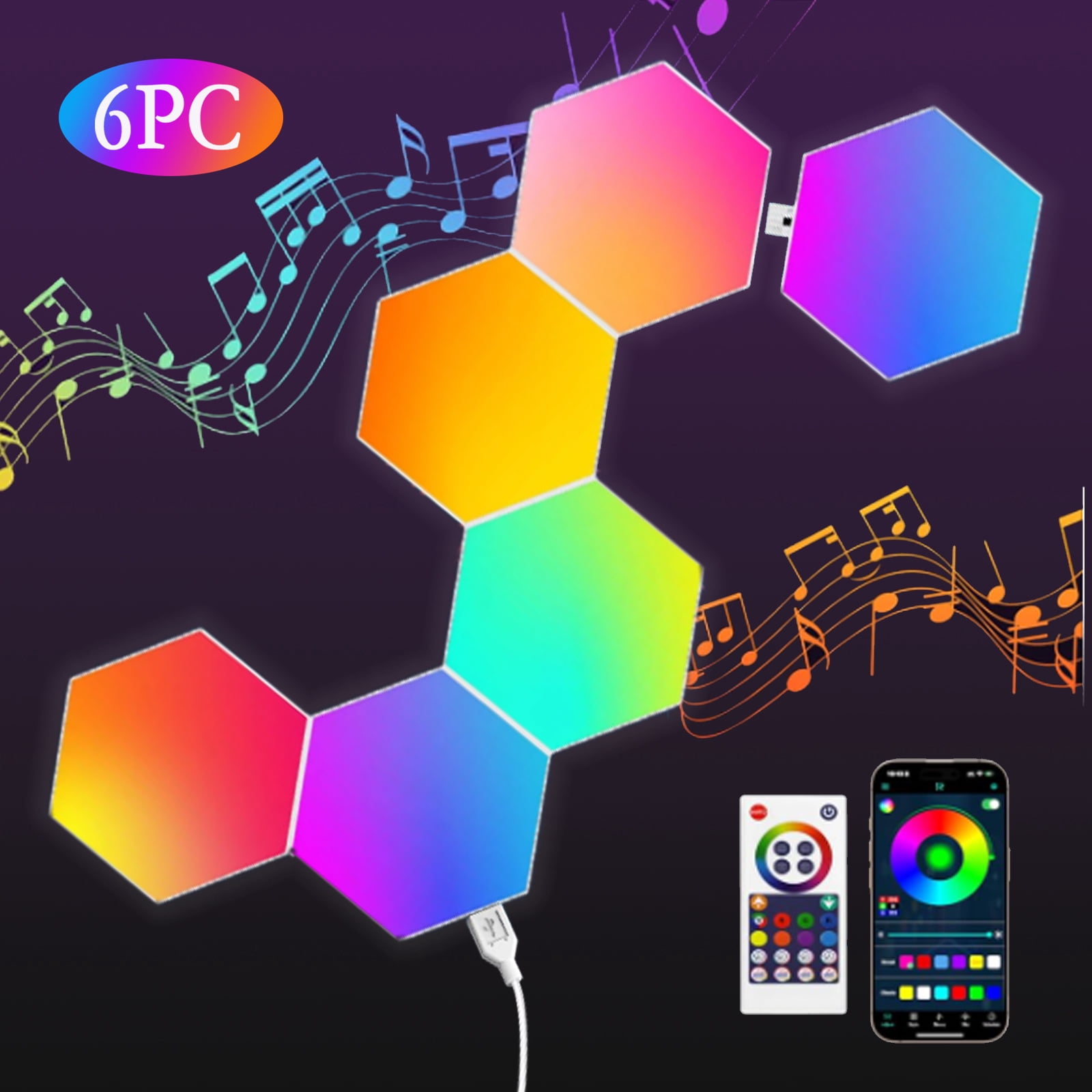 Jowenia Hexagon Lights, 6pcs RGB LED Wall Light with APP Smart Control, Modular Light Panels Music Sync DIY Geometry Splicing, Colour and Rhythm Lights Suitable for Living Room, Bedrooms, DIY Lovers