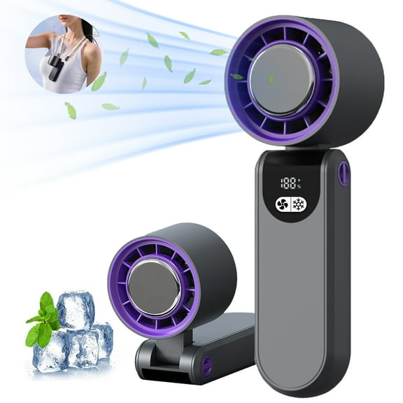 Jowenia Portable Handheld Fan, Turbo High Speed Foldable Desktop Fan, 5 Adjustable Speed, 4000mAh Battery Rechargeable Personal Fan with Digital Display for Camping Traveling Home Office, Gray