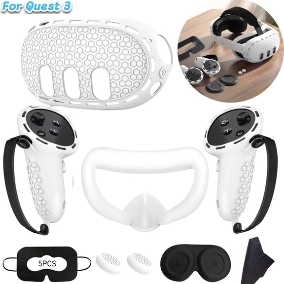 Jowenia Silicone Cover Set for Oculus Meta Quest 3 Accessories, Protective Cover Set Includes Touch Controller Grip Cover, Face Cover, VR Shell Cover (White)