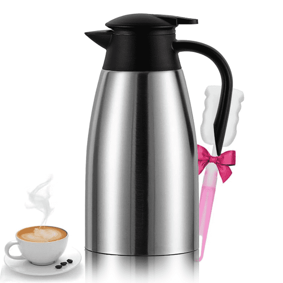 Jowenia Thermal Coffee Carafe, Stainless Steel Insulated Vacuum Pot Flask Dispenser Coffee Carafes Keeping Hot Coffee, Tea, Hot Water, Hot Beverage 2L/68oz (Silver)