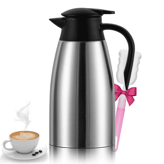 Jowenia Thermal Coffee Carafe, Stainless Steel Insulated Vacuum Pot Flask Dispenser Coffee Carafes Keeping Hot Coffee, Tea, Hot Water, Hot Beverage 2L/68oz (Silver)