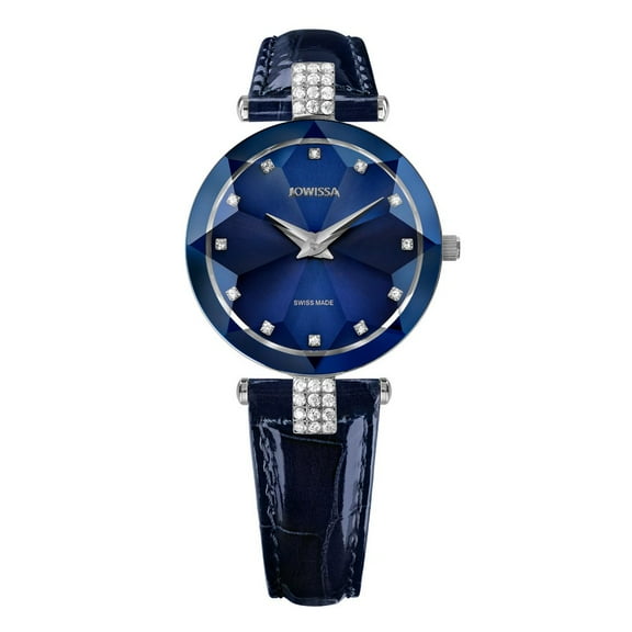 Jowissa FACET STRASS Swiss Made Crystal Blue Leather Watch J5.622.M