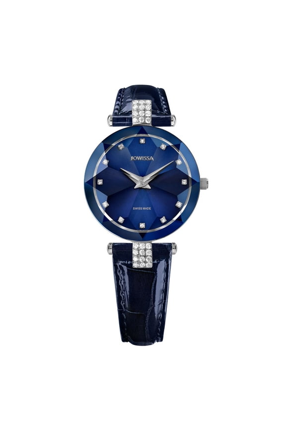FACET STRASS Swiss Made Crystal Blue Leather Watch J5.622.M