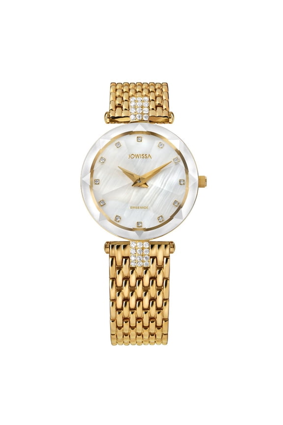 FACET STRASS Swiss Made MOP Crystal Gold Plated Stainless Watch J5.633.M