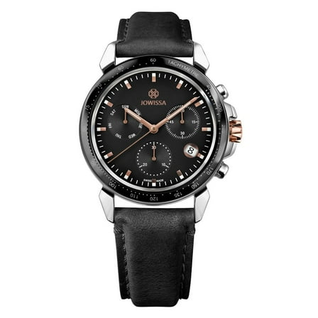 Jowissa LEWY9, Swiss Quartz Chronopgraph 42mm Case Men's Watch, 22mm Band - Black & Rose Dial