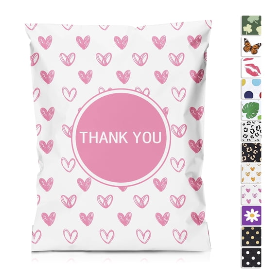 Zoyuepack Pink Heart Printed Poly Mailer 6x9 - 100 Pack, Strong Thick Self Adhesive Shipping Bags for Clothing, Cute Small Business Packaging