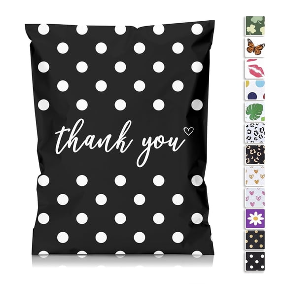 Jowlroel Poly Mailer 6x9, 100 Pack - Strong Thick Self-Adhesive Shipping Bags for Clothing, White Polka Dots Cute Small Business Packaging