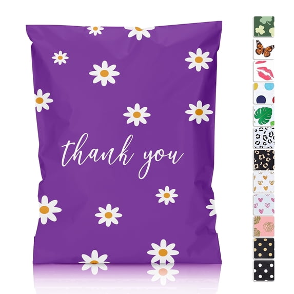Jowlroel Thank You Poly Mailer 10x13 Inch 100 Pcs - Waterproof Tear-Resistant Self-Seal Shipping Bags for Clothing, Chrysanthemum Printed Cute Packaging