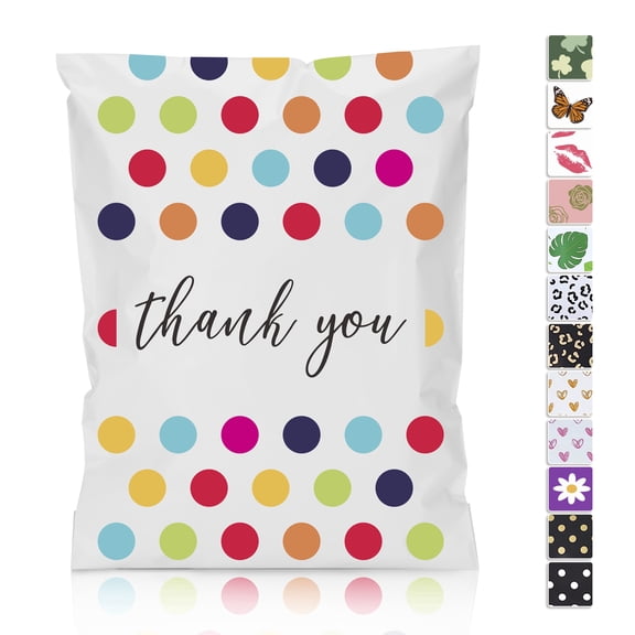 Jowlroel Thank You Poly Mailer 10x13 Inch 100 Pcs, Waterproof and Tear-Resistant Shipping Bags for Clothing, Cute Mailing Bags with Self-Seal, Polka Dots Printed Packaging Bags for Small Business