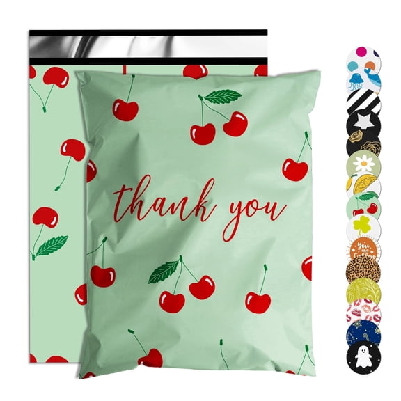 Zoyuepack Thank You Cherry Poly Mailers 12x15.5 Inch 50 Pack, Self-Seal Shipping Bags