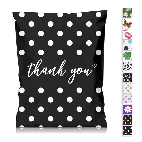 Jowlroel Thank You Poly Mailer 14.5x19 50 Pack - Strong Thick Self-Adhesive Shipping Bags for Clothing, White Polka Dots Cute Small Business Packaging