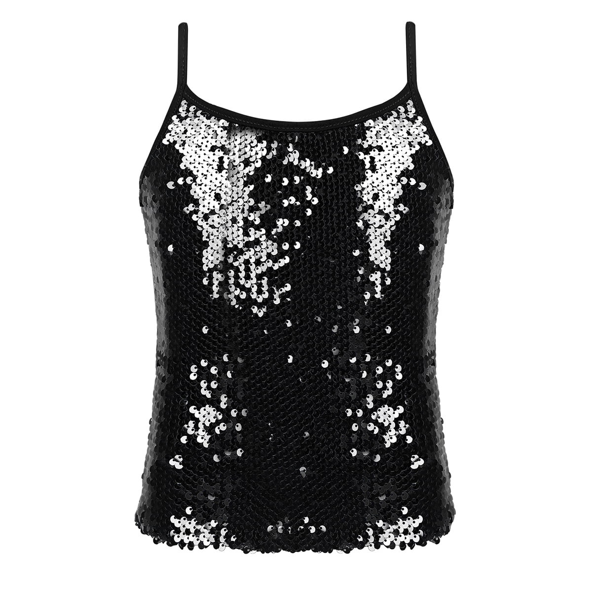 Gajess Glitter Camisole 黒 ブラック Jowowha Big Girls Sparkle Sequins Dance Top Vest Sleeveless