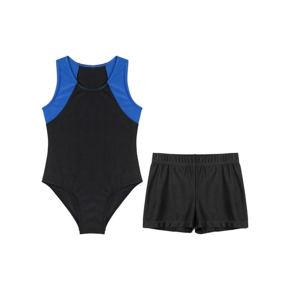 Jowowha Boys Athletic Leotard Top Youth Compression Shorts Set Gymnastics Workout Competition Clothes Royal Blue&Black 12