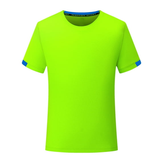 Jowowha Boys Short-Sleeve T-Shirts Basketball Football Athletic Shirt Round Neck Quick Dry Sports Top Fluorescent Green 140