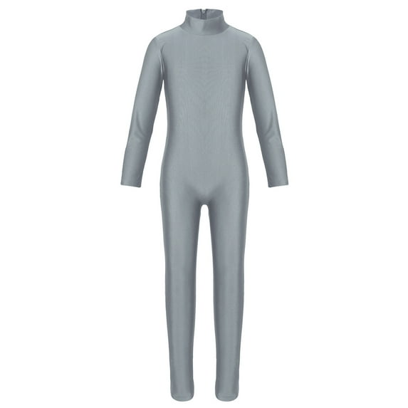 Jowowha Girls Gymnastics Catsuit Mock Neck Solid Color Long Sleeves Full Body Zippered Leotard Dark Grey M